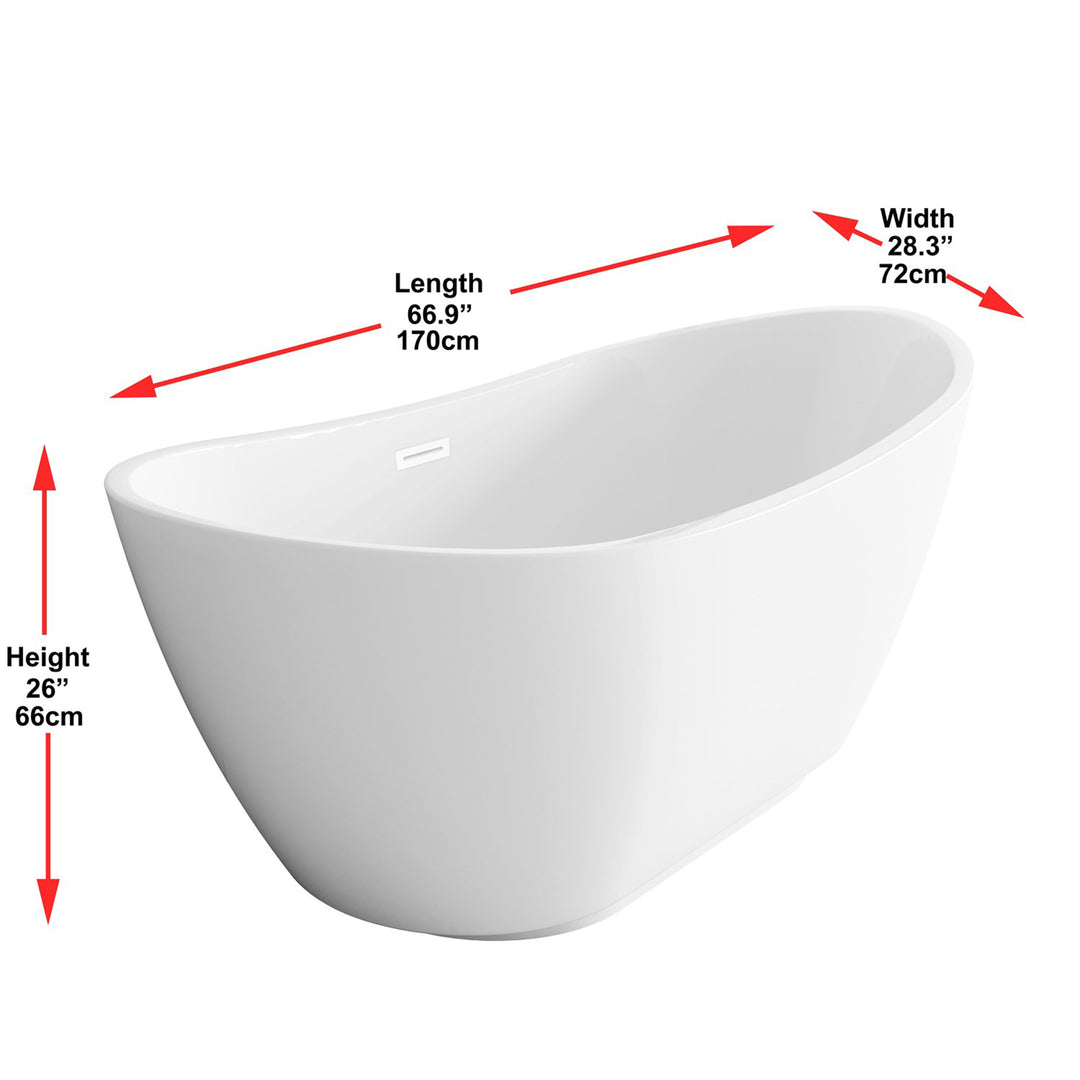 67 Inch Soaking Bathtub In Glossy White With Polished White Trim - View 5 - Joshua Marshal