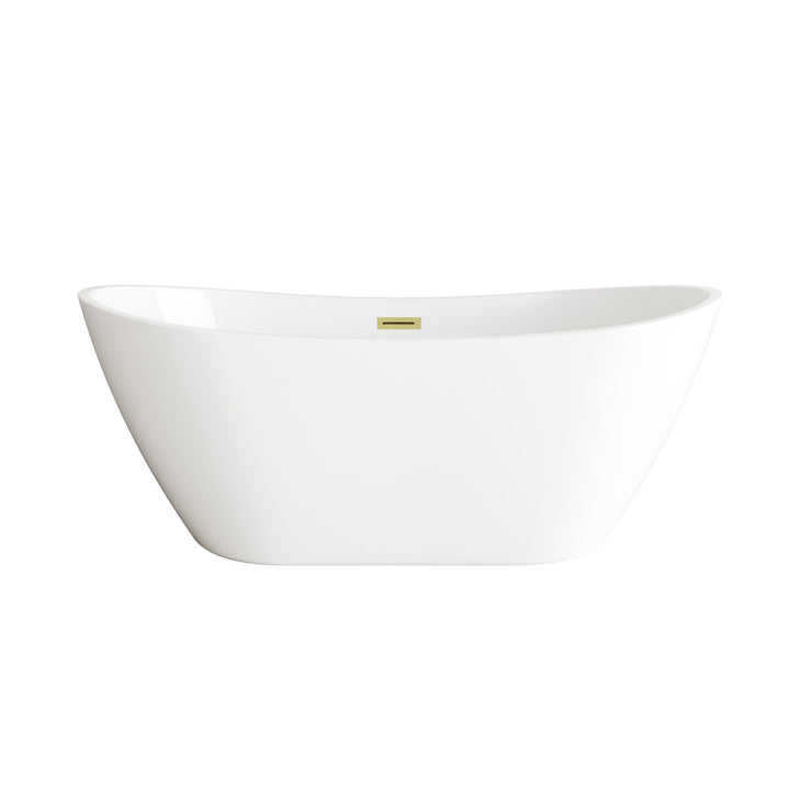 72 Inch Soaking Bathtub In Glossy White With Brushed Gold Trim - View 3 - Joshua Marshal