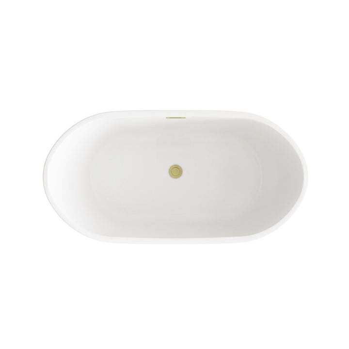 72 Inch Soaking Bathtub In Glossy White With Brushed Gold Trim - View 5 - Joshua Marshal