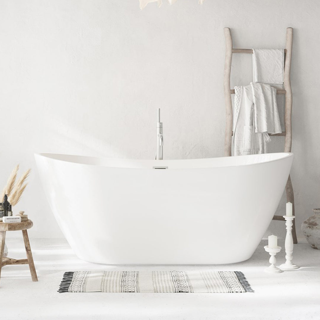 72 Inch Soaking Bathtub In Glossy White With Brushed Nickel Trim Glossy White Finish - KITCHEN & BATH by Joshua Marshal