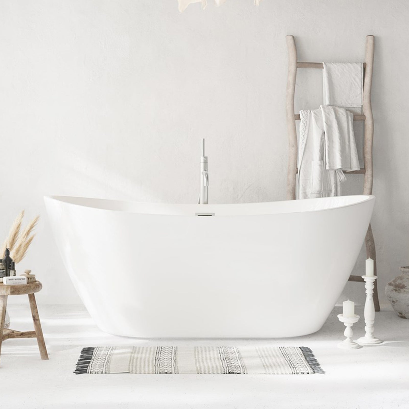 72 Inch Soaking Bathtub In Glossy White With Brushed Nickel Trim Glossy White Finish - KITCHEN & BATH by Joshua Marshal