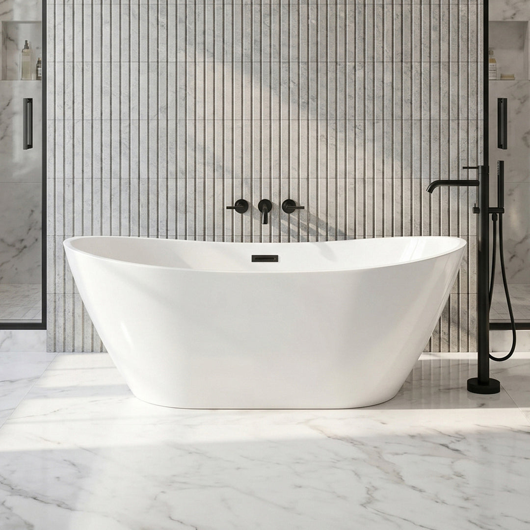 72 Inch Soaking Bathtub In Glossy White With Matte Black Trim Glossy White Finish - KITCHEN & BATH by Joshua Marshal