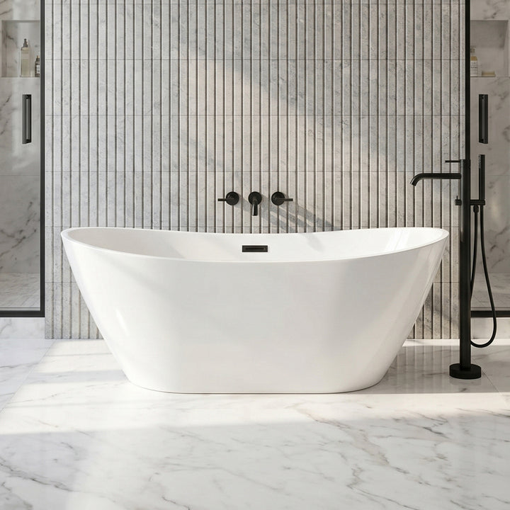 72 Inch Soaking Bathtub In Glossy White With Matte Black Trim Glossy White Finish - KITCHEN & BATH by Joshua Marshal