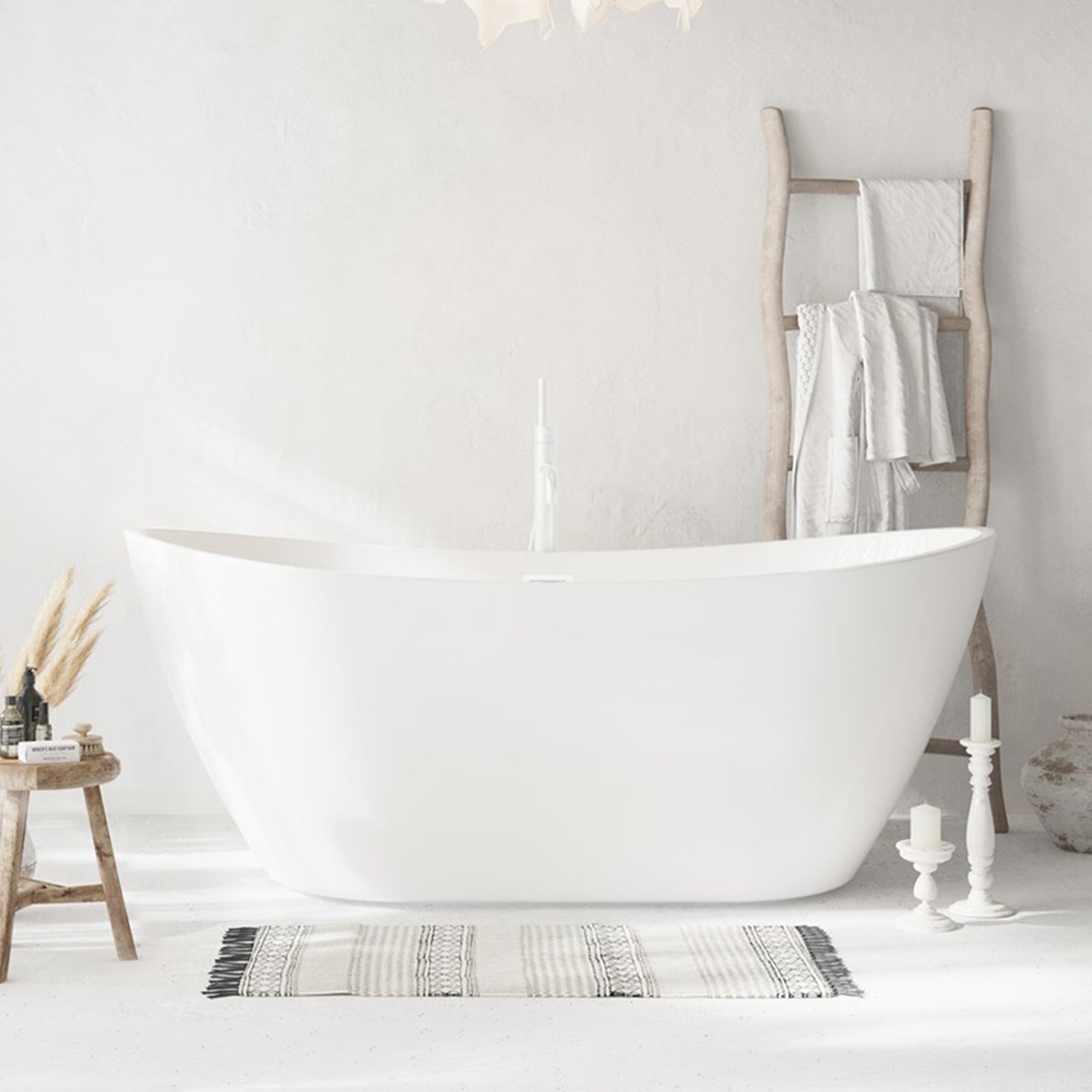 72 Inch Soaking Bathtub In Glossy White With Polished White Trim Glossy White Finish - KITCHEN & BATH by Joshua Marshal