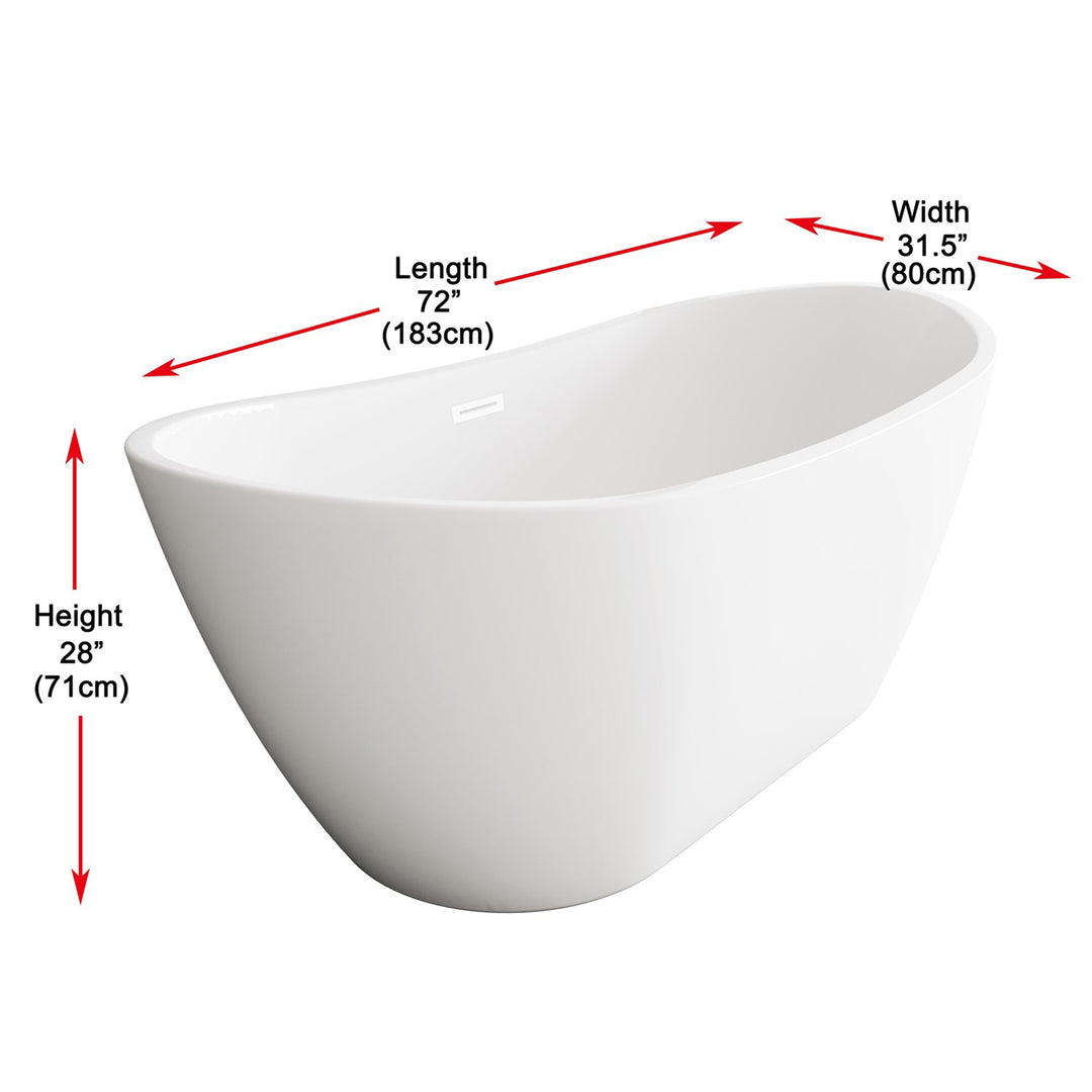 72 Inch Soaking Bathtub In Glossy White With Polished White Trim - View 5 - Joshua Marshal