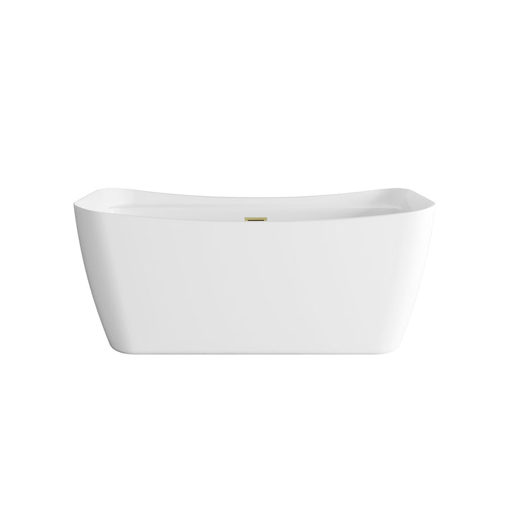 59 Inch Soaking Bathtub In Glossy White With Brushed Gold Trim - View 3 - Joshua Marshal