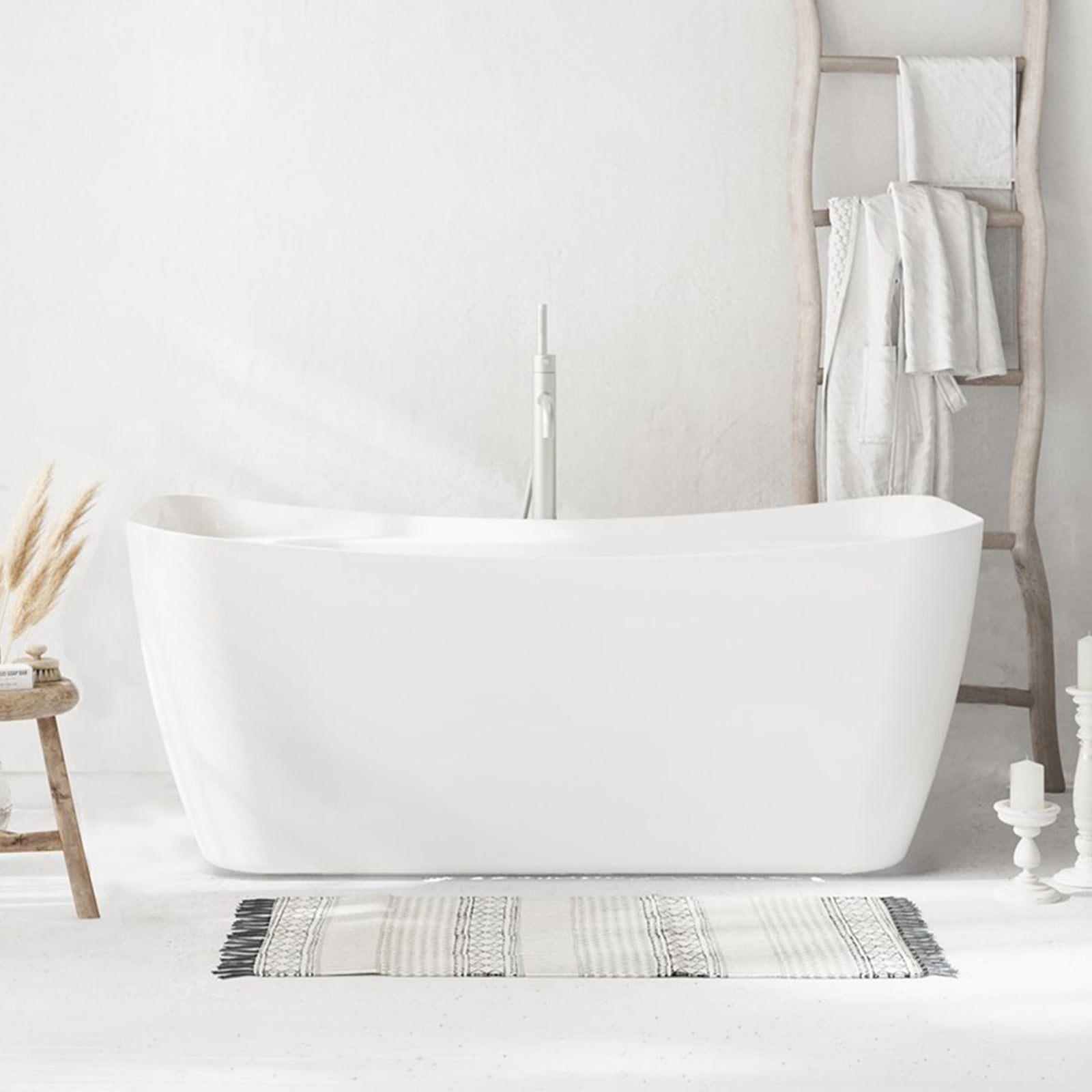 59 Inch Soaking Bathtub In Glossy White With Brushed Nickel Trim Glossy White Finish - KITCHEN & BATH by Joshua Marshal