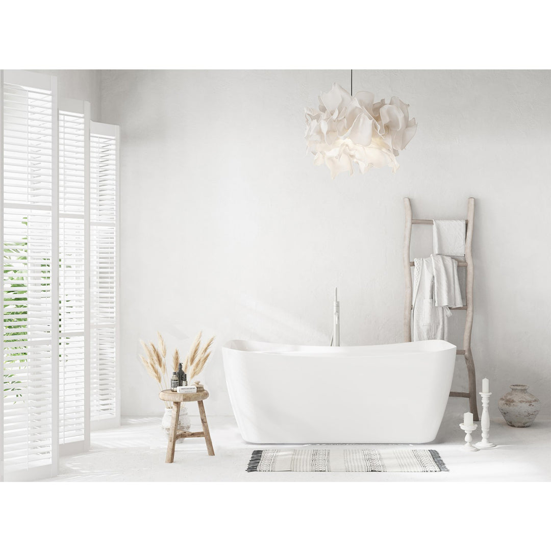 59 Inch Soaking Bathtub In Glossy White With Brushed Nickel Trim - View 2 - Joshua Marshal