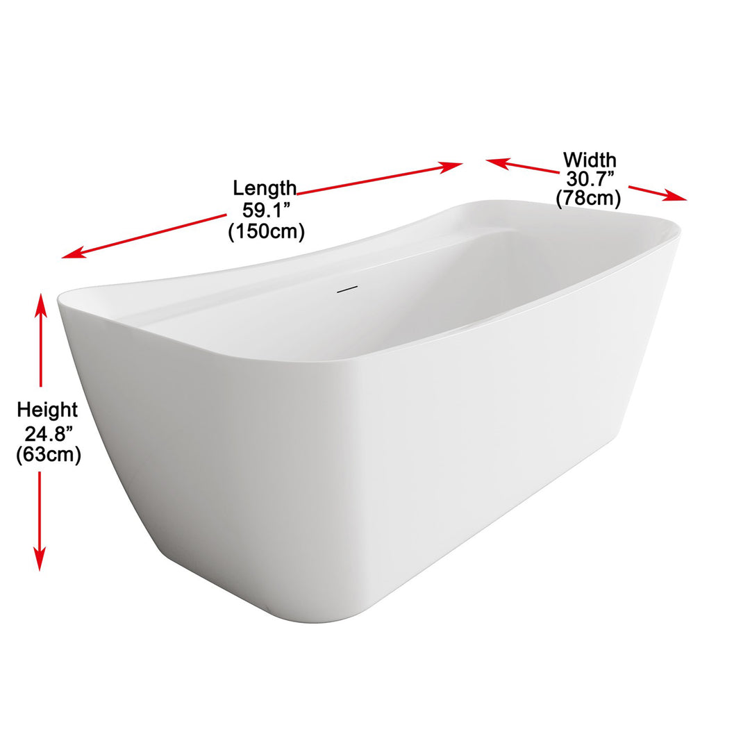 59 Inch Soaking Bathtub In Glossy White With Brushed Nickel Trim - View 6 - Joshua Marshal