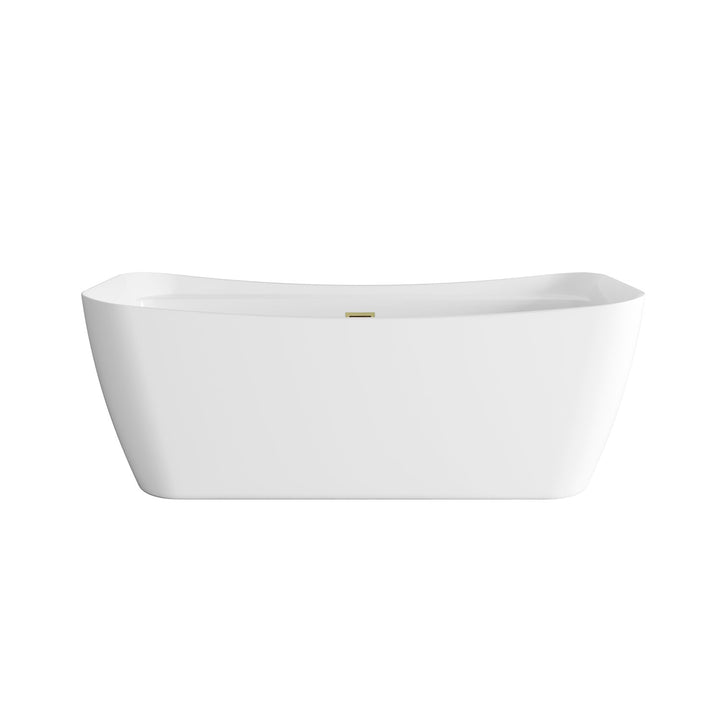 67 Inch Soaking Bathtub In Glossy White With Brushed Gold Trim - View 3 - Joshua Marshal