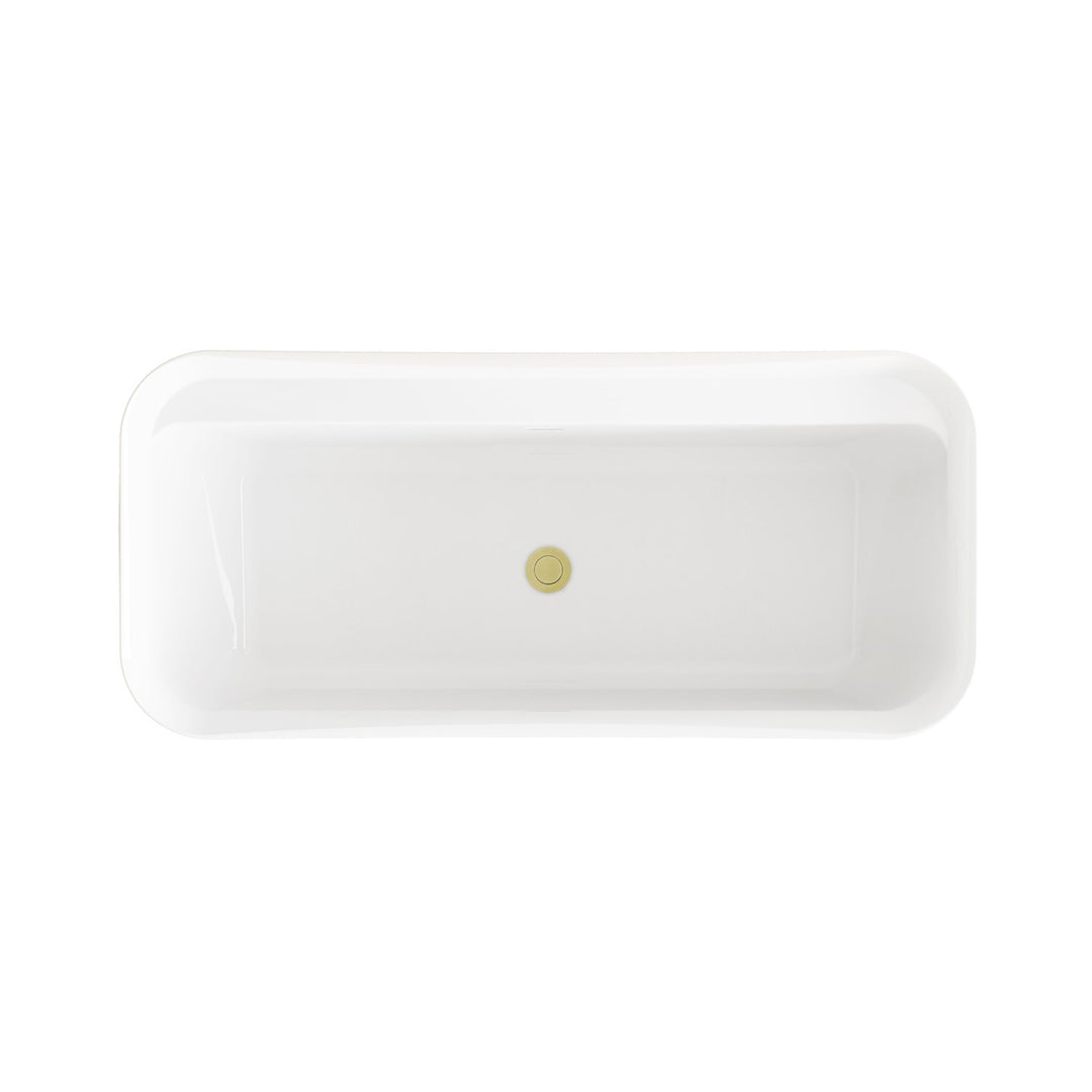 67 Inch Soaking Bathtub In Glossy White With Brushed Gold Trim - View 6 - Joshua Marshal