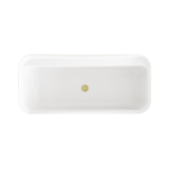 67 Inch Soaking Bathtub In Glossy White With Brushed Gold Trim - View 6 - Joshua Marshal