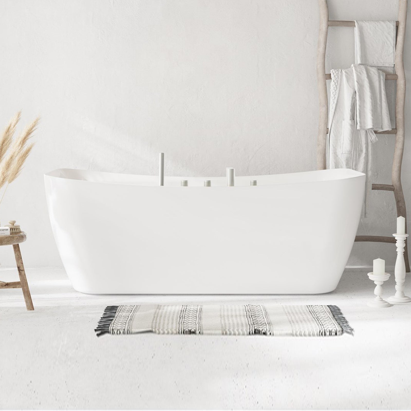 67 Inch Soaking Bathtub In Glossy White With Brushed Nickel Trim Glossy White Finish - KITCHEN & BATH by Joshua Marshal