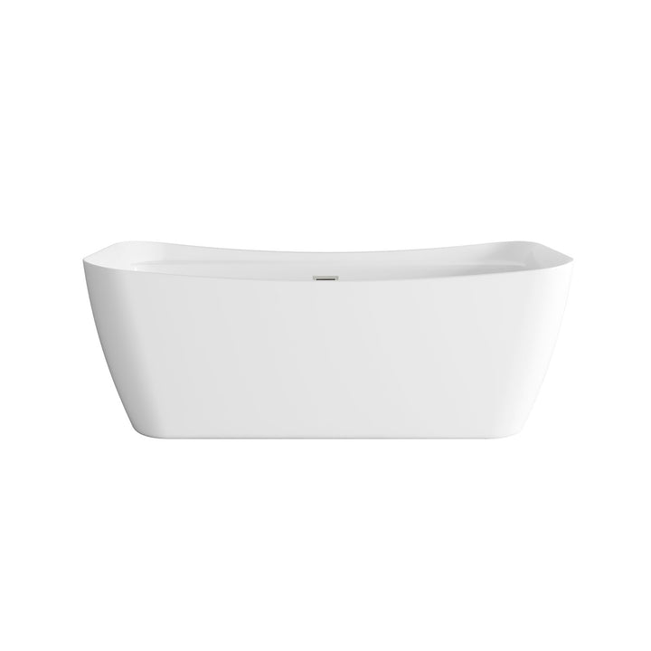 67 Inch Soaking Bathtub In Glossy White With Brushed Nickel Trim - View 3 - Joshua Marshal