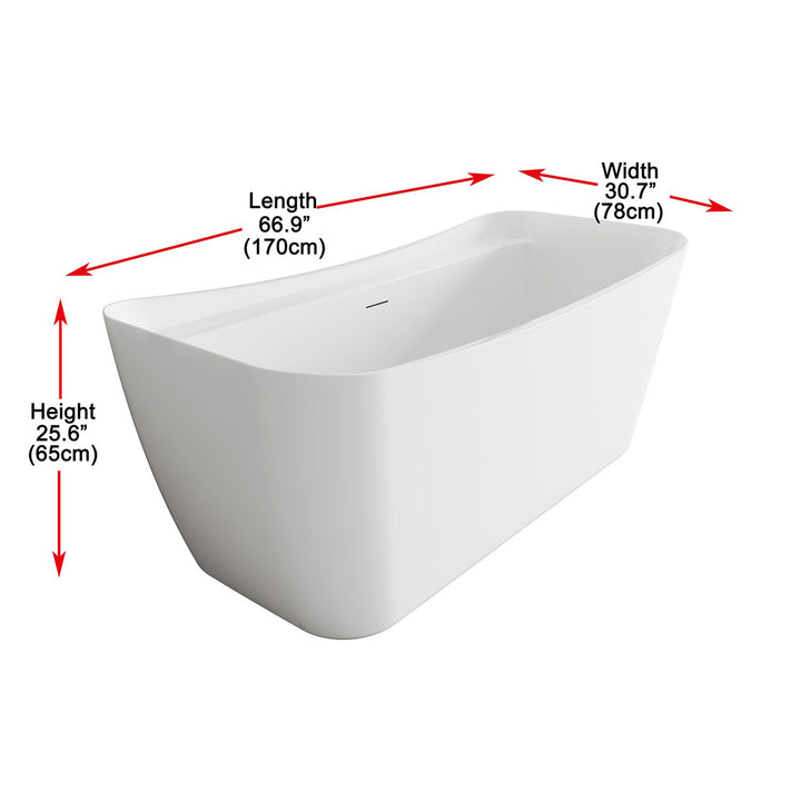 67 Inch Soaking Bathtub In Glossy White With Brushed Nickel Trim - View 6 - Joshua Marshal