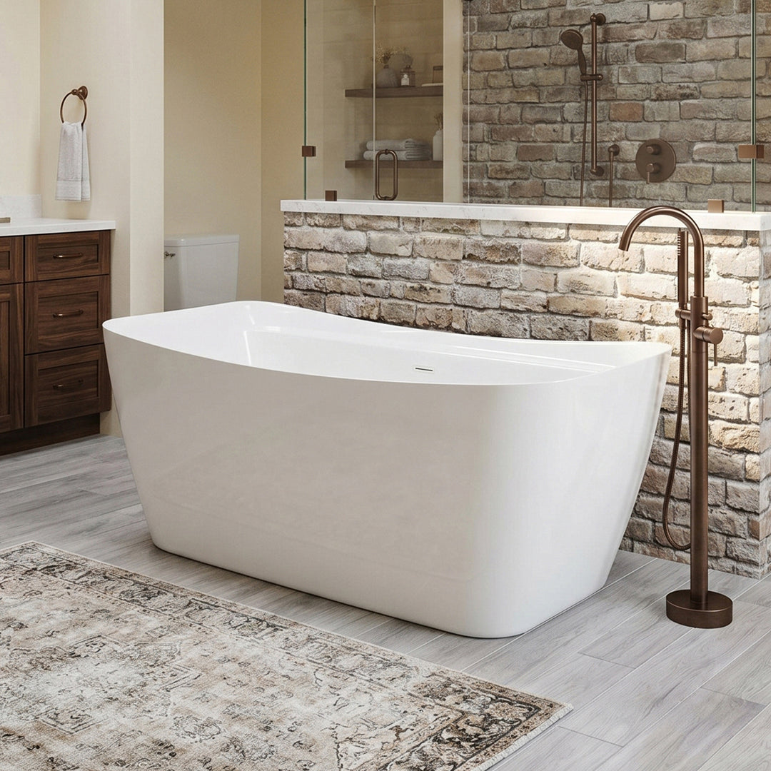 67 Inch Soaking Bathtub In Glossy White With Matte Black Trim Glossy White Finish - KITCHEN & BATH by Joshua Marshal