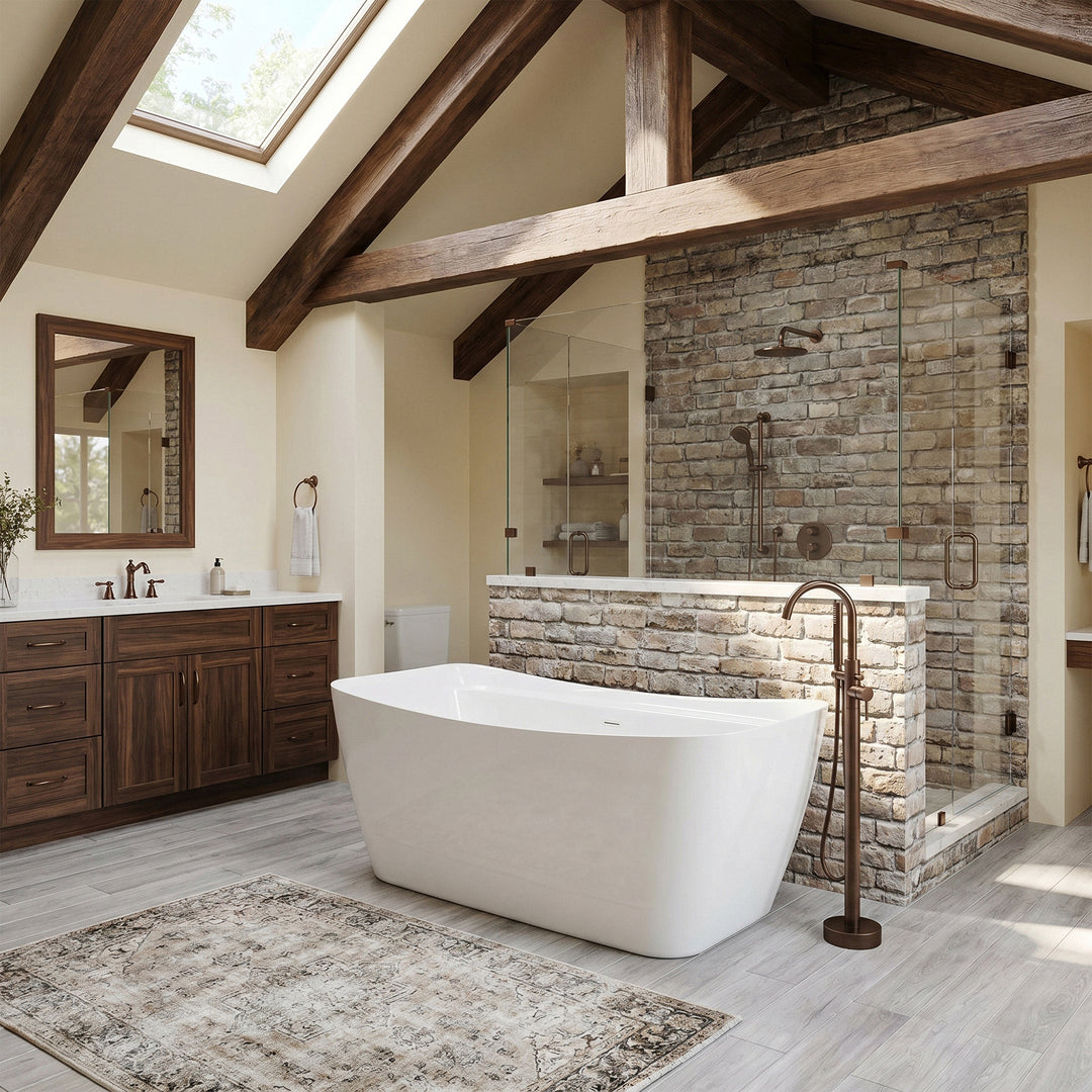 67 Inch Soaking Bathtub In Glossy White With Matte Black Trim - View 2 - Joshua Marshal
