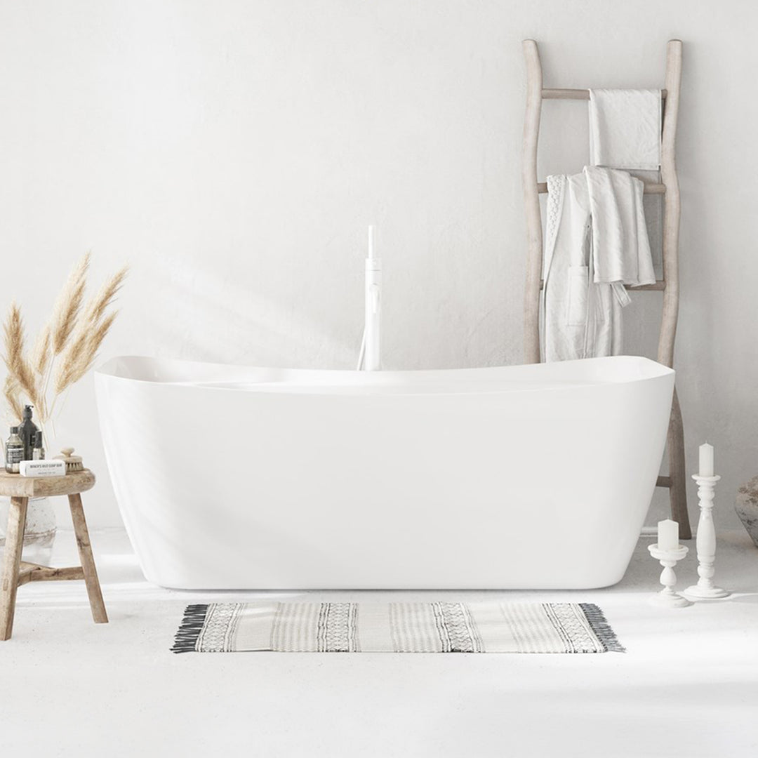 67 Inch Soaking Bathtub In Glossy White With Polished White Trim Glossy White Finish - KITCHEN & BATH by Joshua Marshal