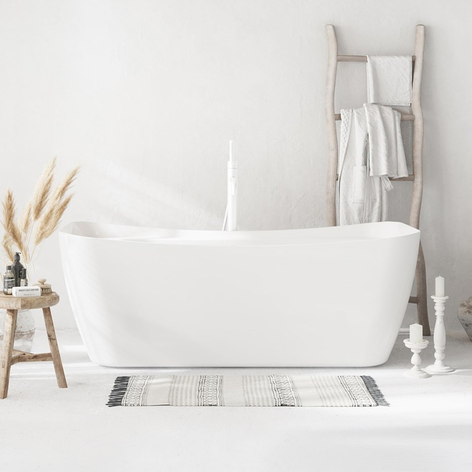 67 Inch Soaking Bathtub In Glossy White With Polished White Trim Glossy White Finish - KITCHEN & BATH by Joshua Marshal