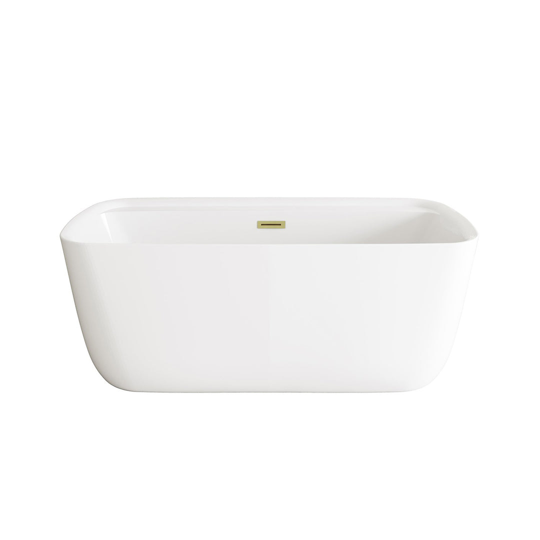 59 Inch Soaking Bathtub In Glossy White With Brushed Gold Trim - View 3 - Joshua Marshal