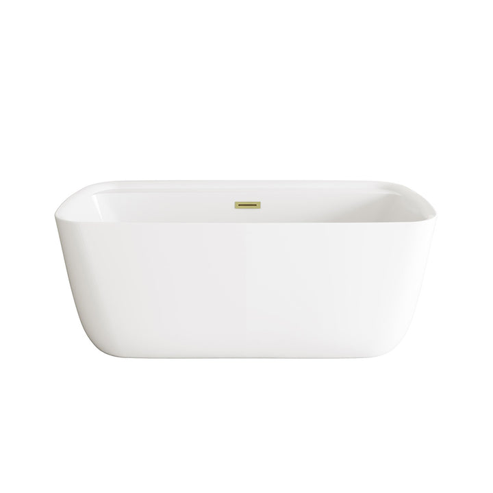 59 Inch Soaking Bathtub In Glossy White With Brushed Gold Trim - View 3 - Joshua Marshal
