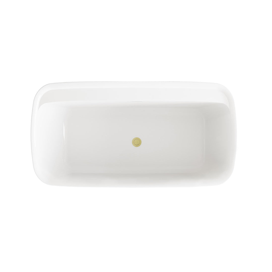 59 Inch Soaking Bathtub In Glossy White With Brushed Gold Trim - View 6 - Joshua Marshal