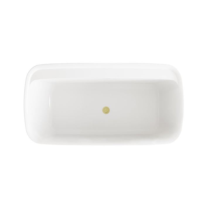 59 Inch Soaking Bathtub In Glossy White With Brushed Gold Trim - View 6 - Joshua Marshal