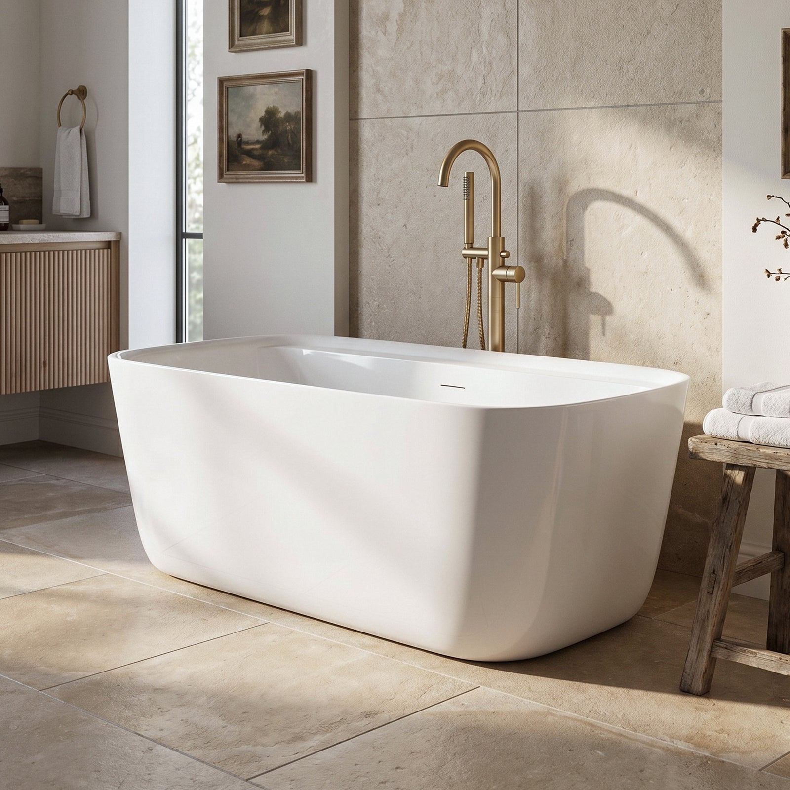 59 Inch Soaking Bathtub In Glossy White With Brushed Nickel Trim Glossy White Finish - KITCHEN & BATH by Joshua Marshal