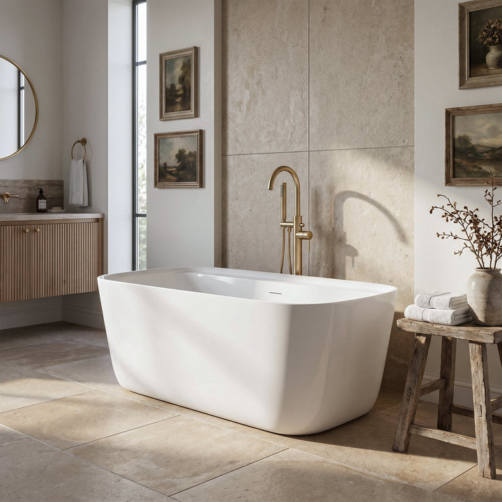 59 Inch Soaking Bathtub In Glossy White With Brushed Nickel Trim - View 2 - Joshua Marshal