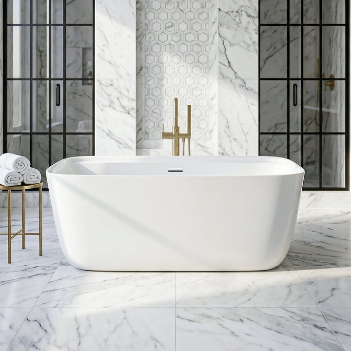 59 Inch Soaking Bathtub In Glossy White With Matte Black Trim Glossy White Finish - KITCHEN & BATH by Joshua Marshal
