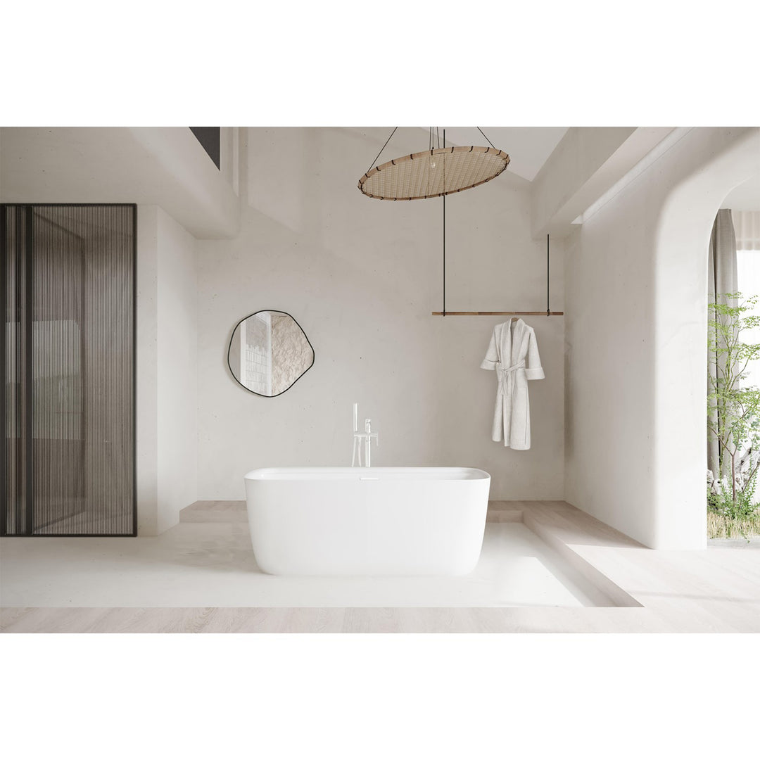 59 Inch Soaking Bathtub In Glossy White With Polished White Trim - View 2 - Joshua Marshal