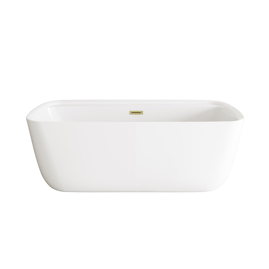 67 Inch Soaking Bathtub In Glossy White With Brushed Gold Trim - View 3 - Joshua Marshal