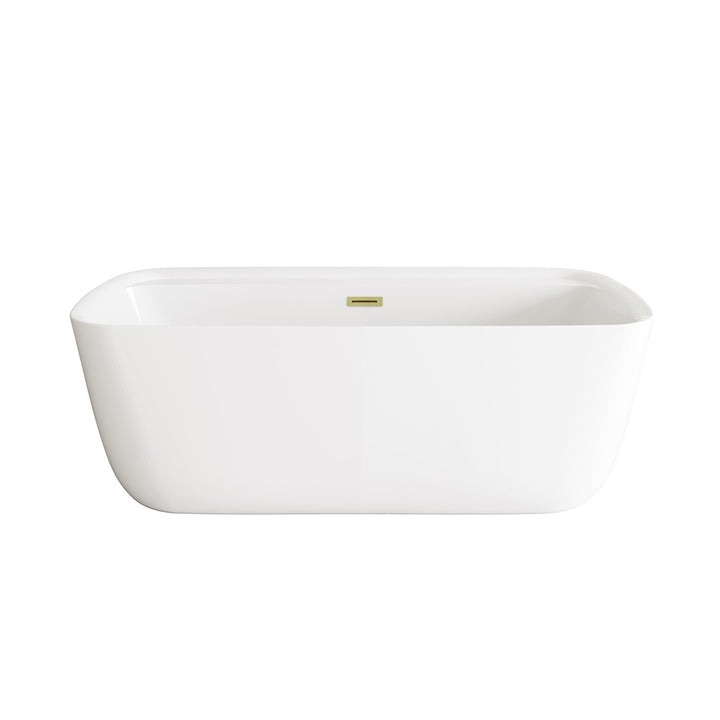 67 Inch Soaking Bathtub In Glossy White With Brushed Gold Trim - View 3 - Joshua Marshal