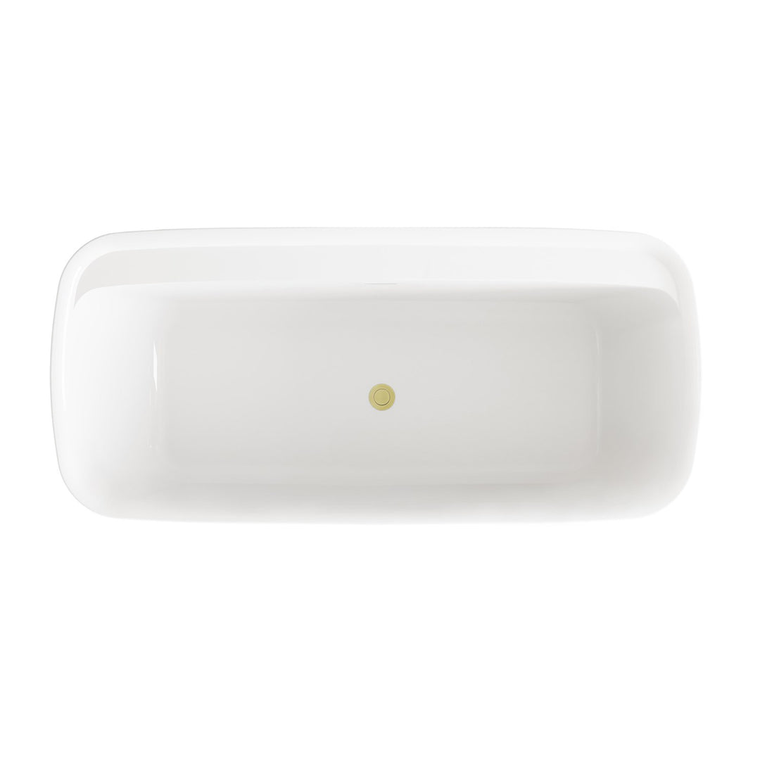67 Inch Soaking Bathtub In Glossy White With Brushed Gold Trim - View 5 - Joshua Marshal