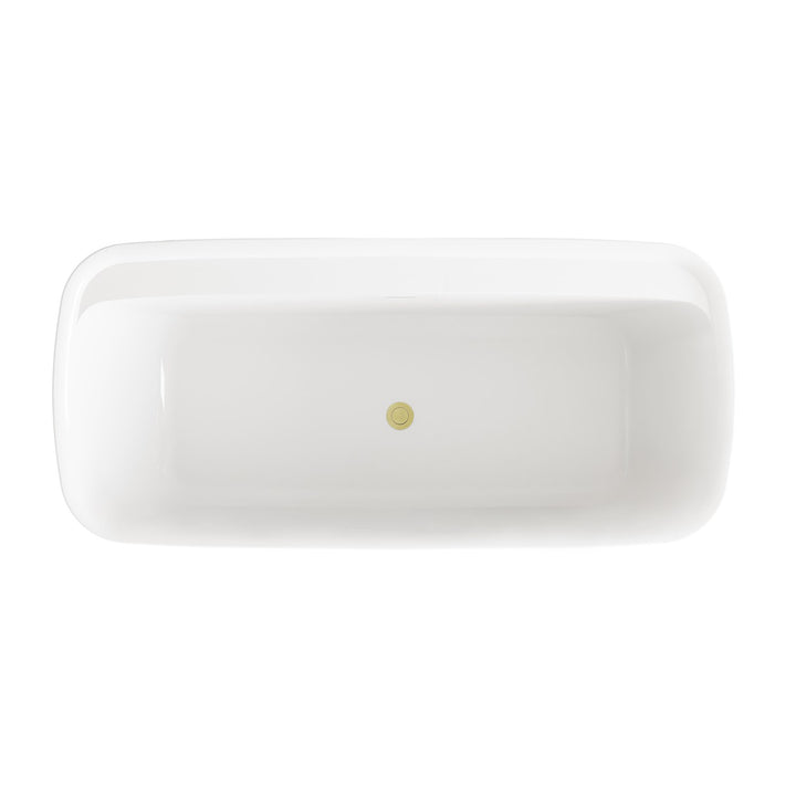 67 Inch Soaking Bathtub In Glossy White With Brushed Gold Trim - View 5 - Joshua Marshal