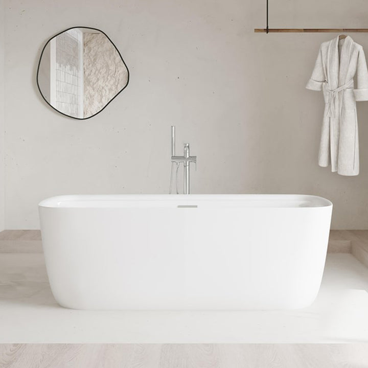 67 Inch Soaking Bathtub In Glossy White With Brushed Nickel Trim Glossy White Finish - KITCHEN & BATH by Joshua Marshal