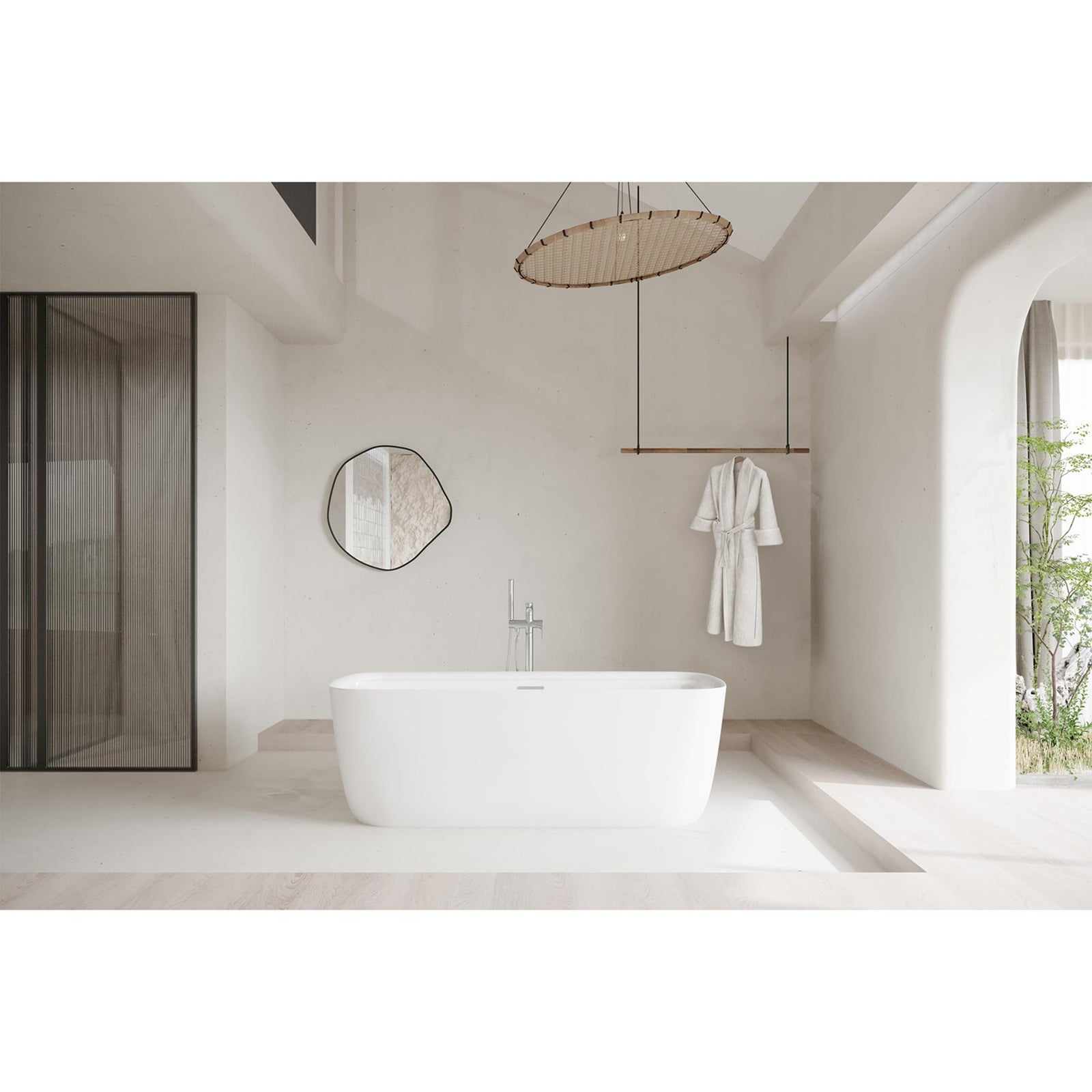 67 Inch Soaking Bathtub In Glossy White With Brushed Nickel Trim - View 2 - Joshua Marshal