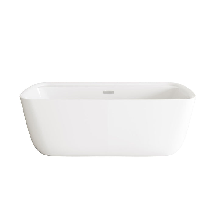 67 Inch Soaking Bathtub In Glossy White With Brushed Nickel Trim - View 3 - Joshua Marshal