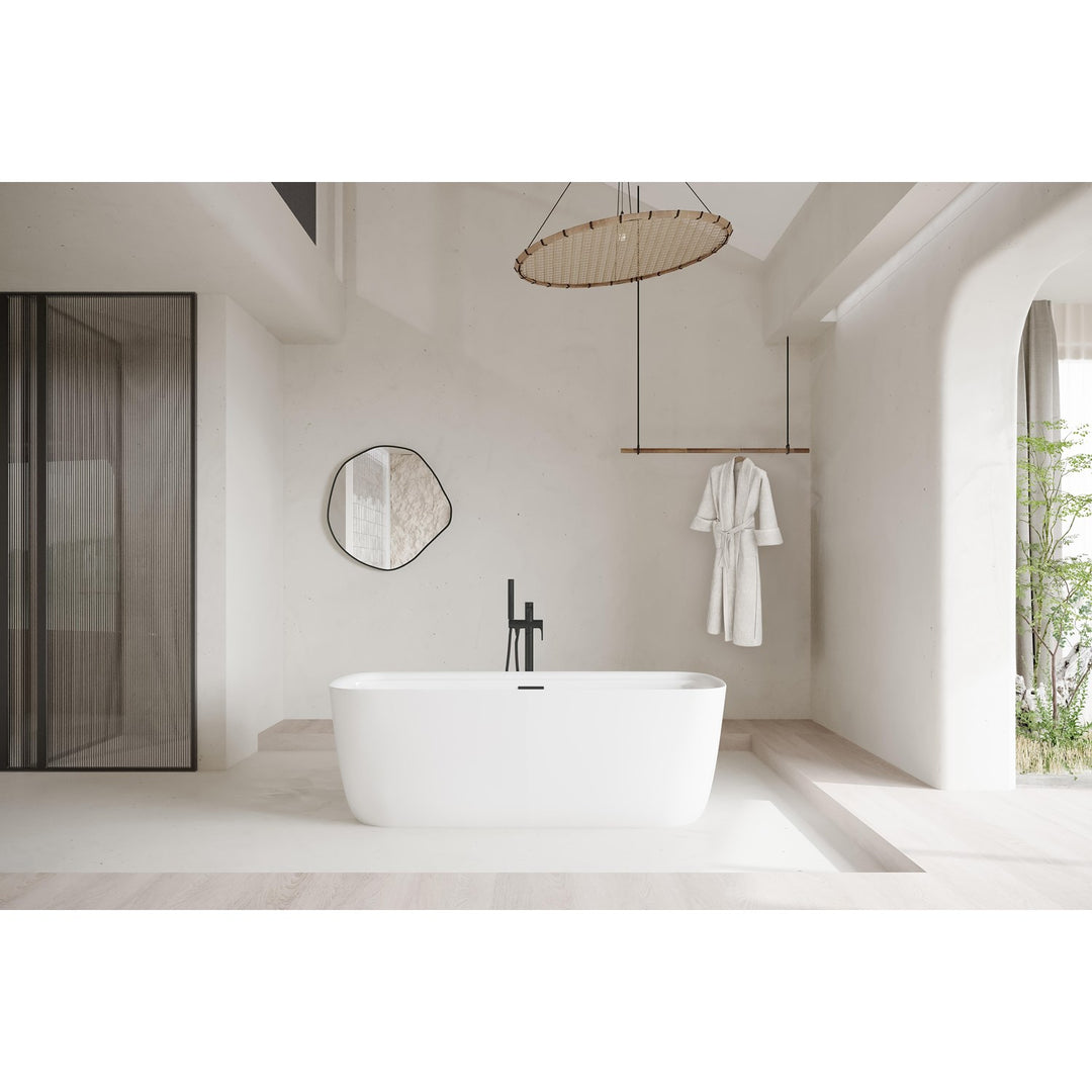 67 Inch Soaking Bathtub In Glossy White With Matte Black Trim JM-856215