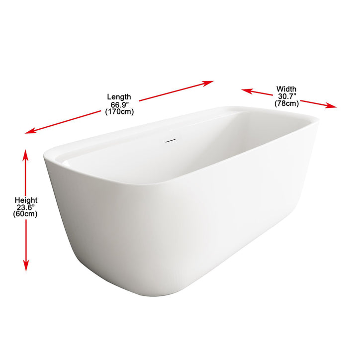 67 Inch Soaking Bathtub In Glossy White With Matte Black Trim - View 5 - Joshua Marshal