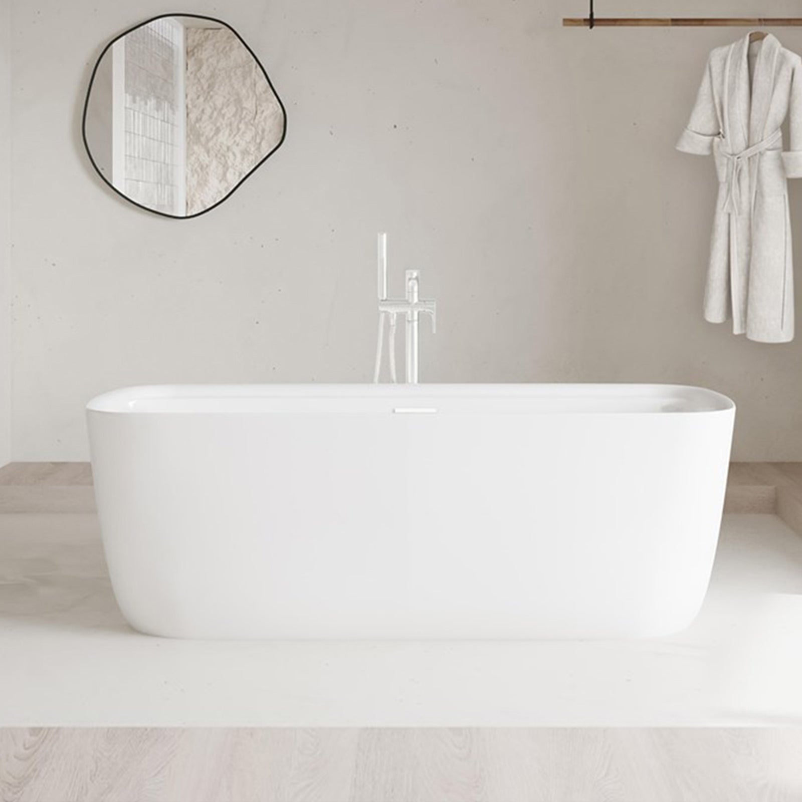 67 Inch Soaking Bathtub In Glossy White With Polished White Trim Glossy White Finish - KITCHEN & BATH by Joshua Marshal