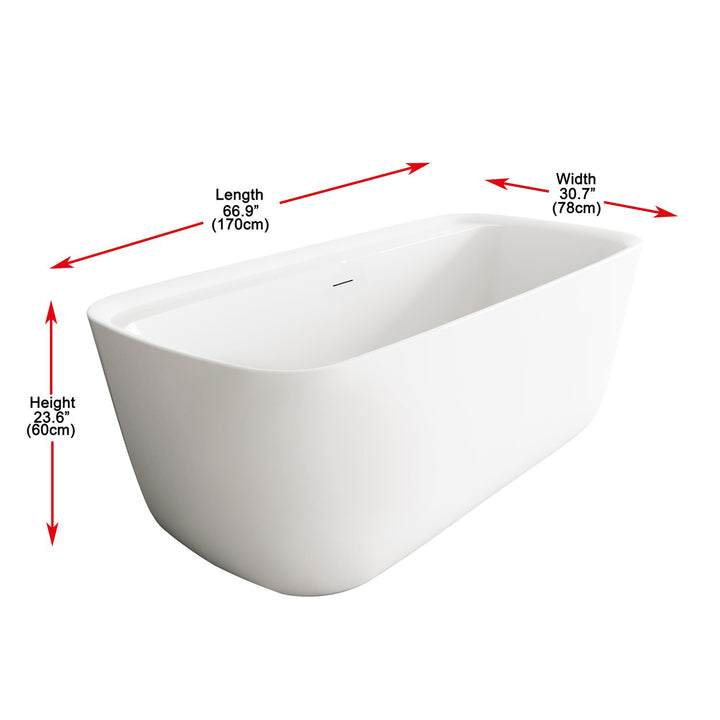67 Inch Soaking Bathtub In Glossy White With Polished White Trim - View 6 - Joshua Marshal