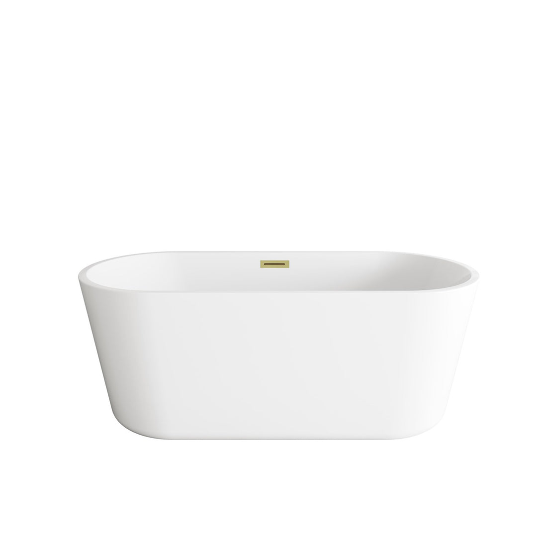 59 Inch Soaking Bathtub In Glossy White With Brushed Gold Trim - View 3 - Joshua Marshal