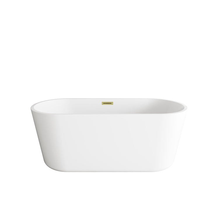 59 Inch Soaking Bathtub In Glossy White With Brushed Gold Trim - View 3 - Joshua Marshal