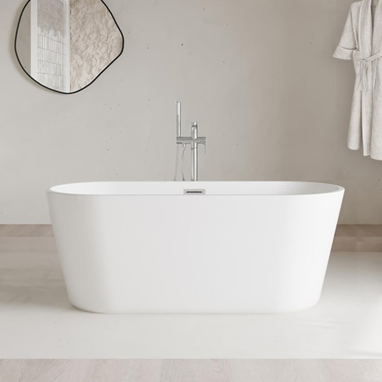 59 Inch Soaking Bathtub In Glossy White With Brushed Nickel Trim Glossy White Finish - KITCHEN & BATH by Joshua Marshal