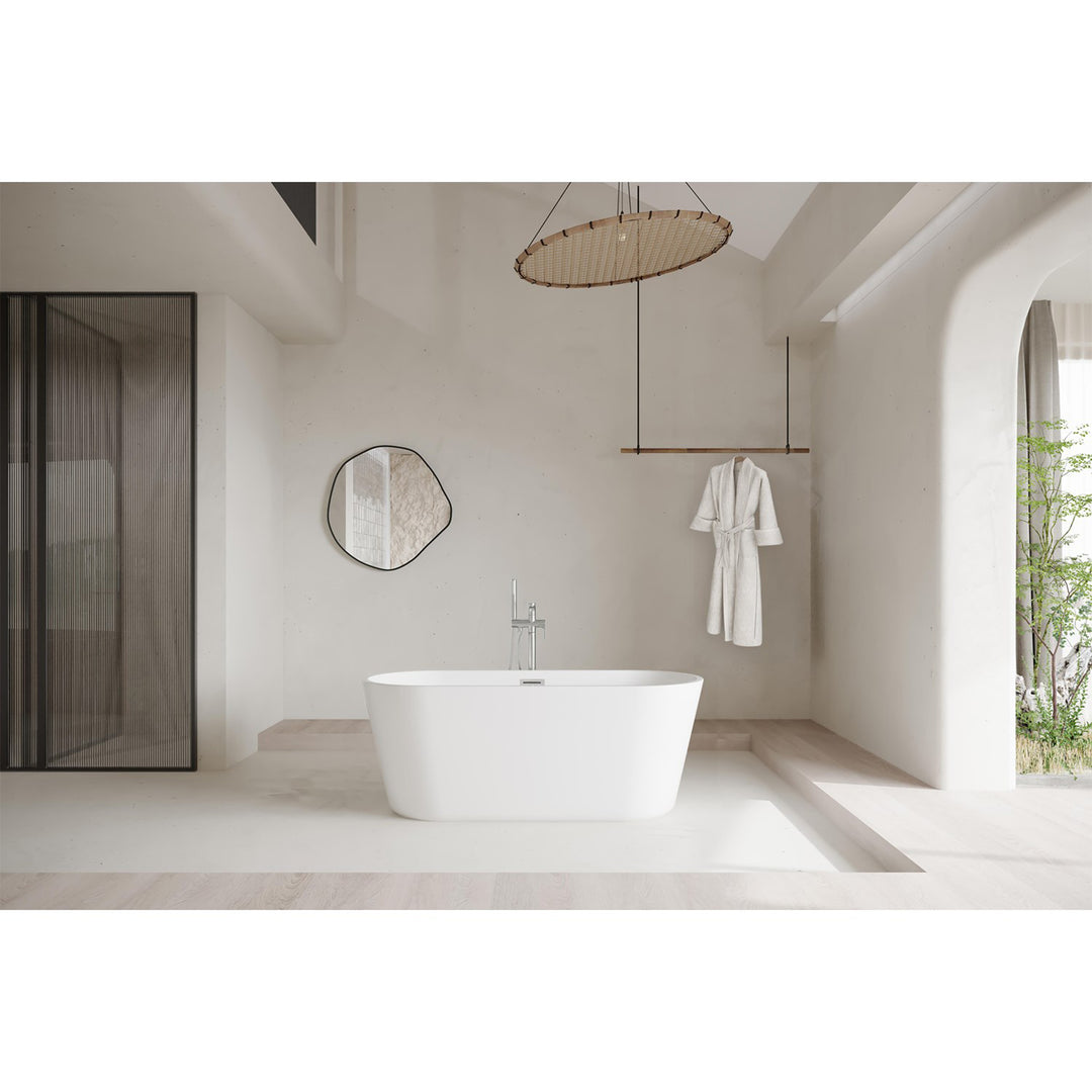 59 Inch Soaking Bathtub In Glossy White With Brushed Nickel Trim - View 2 - Joshua Marshal