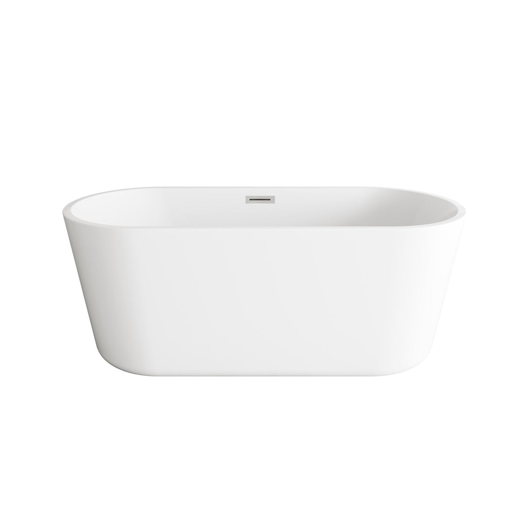 59 Inch Soaking Bathtub In Glossy White With Brushed Nickel Trim - View 3 - Joshua Marshal