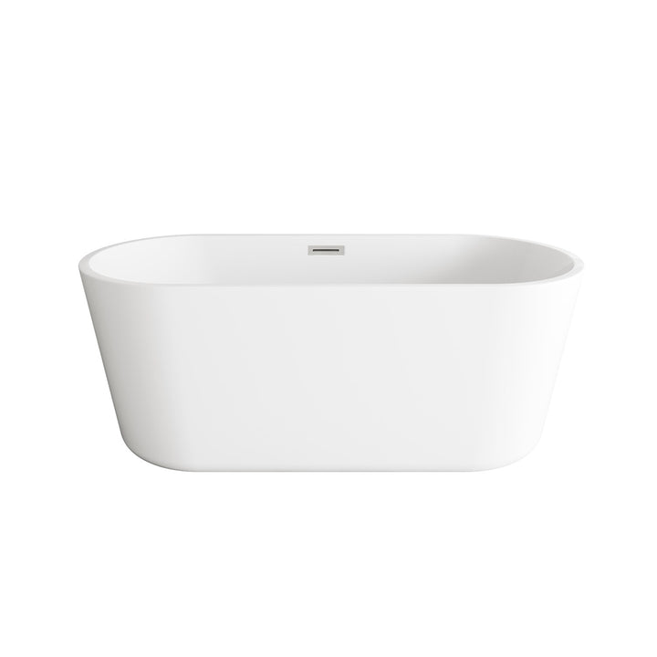 59 Inch Soaking Bathtub In Glossy White With Brushed Nickel Trim - View 3 - Joshua Marshal