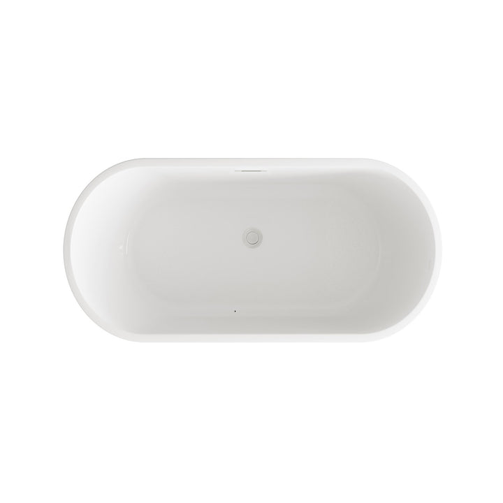 59 Inch Soaking Bathtub In Glossy White With Brushed Nickel Trim - View 4 - Joshua Marshal