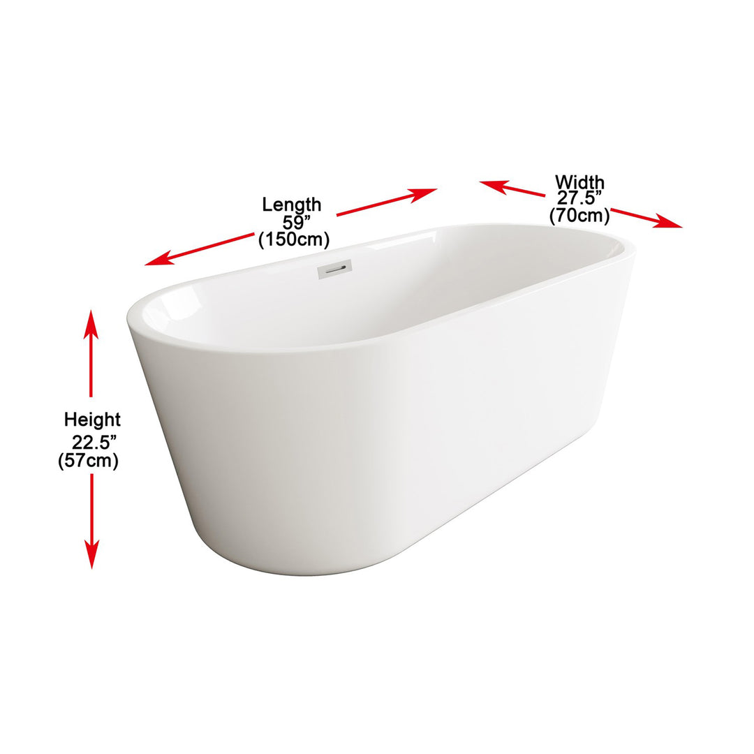 59 Inch Soaking Bathtub In Glossy White With Brushed Nickel Trim - View 5 - Joshua Marshal